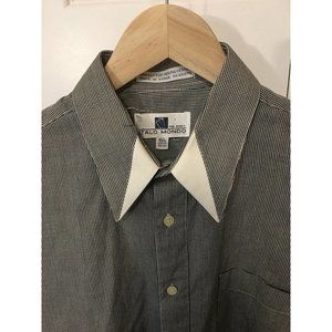 ITALO MONDO Men’s Sz 15 1/2 32/33 BUTTON UP DRESS SHIRT FRENCH CUFFS Black White